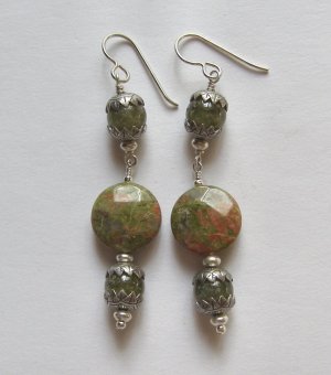 Unakite and Green Garnet Earrings