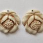 2 Carved Bone 20mm Magnolia Blossom Pendant Beads