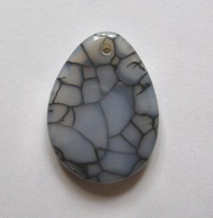 Mexican Black Spiderweb Agate 42x31 Teardrop Pendant Bead