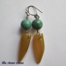 Turquoise and Yellow Agate Horn Amulet Artisan Made Earrings