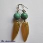 Turquoise and Yellow Agate Horn Amulet Artisan Made Earrings