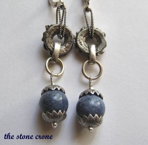 Blue Coral and Vintage Silver Artisan Made Earrings