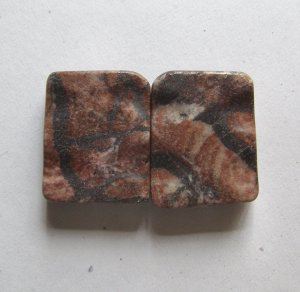 2 Red/ Black Picture Jasper 26x20 Wavy Rectangle  Bead
