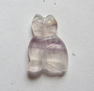 Carved Fluorite 32x22 Sitting Cat Pendant Bead