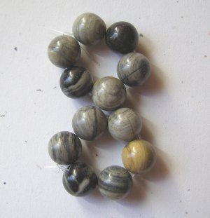 12 Silverleaf Jasper 12mm Round Beads