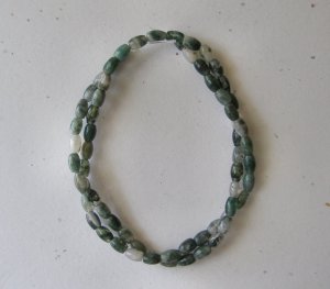 Moss Agate 6x4 Barrel Beads 16" strand
