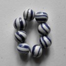 8 Porcelain Blue and White Stripe12mm Round Beads