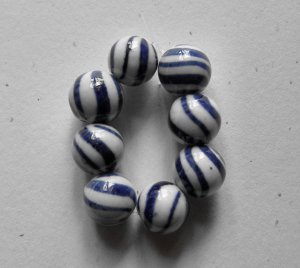 8 Porcelain Blue and White Stripe12mm Round Beads