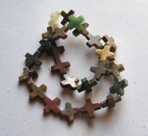 Mixed Semi-precious Stone 16x16 Cross Beads 16"Strand
