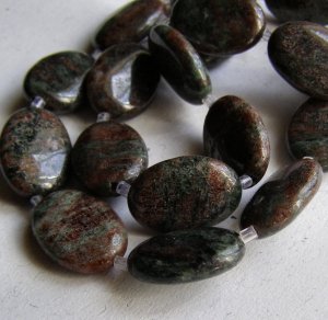 Red and Green Garnet 18x14 Oval Bead Strand 15.5"