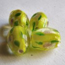 4 Bright Yellow with Pink Flowers 15x11 Oval Beads