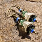 Handmade Ivory and Black Lucite Fairy Flower Earrings