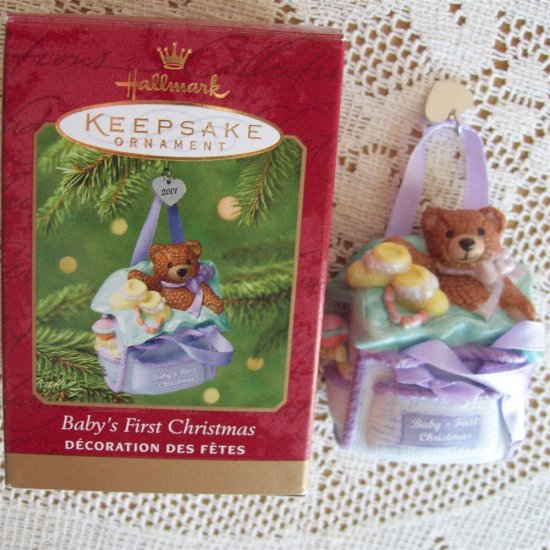 Baby's First Christmas Hallmark 2001 Ornament Diaper Bag Toys