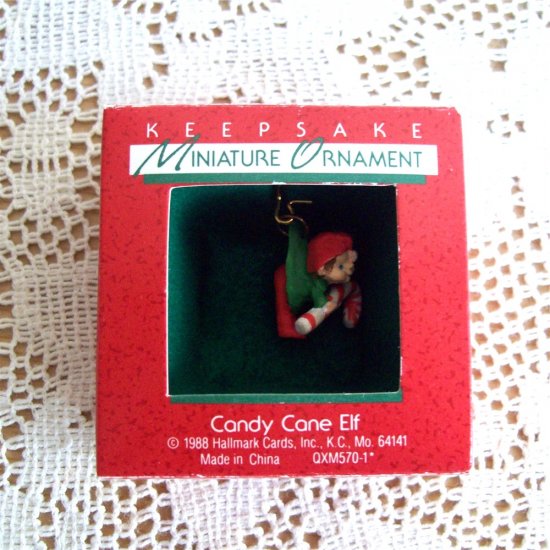 Candy Cane Elf Hallmark Miniature Christmas Ornament 1988