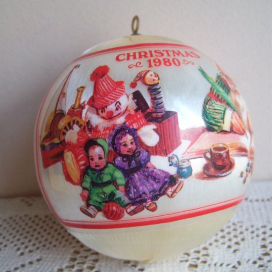 Santa's Workshop 1980 Satin Ball Hallmark Christmas Ornament