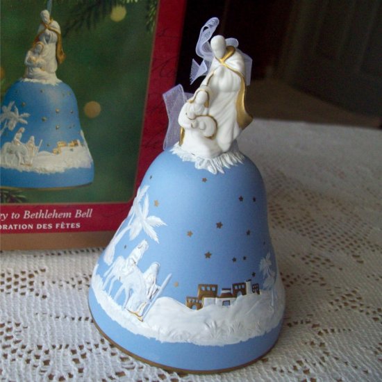 Bethlehem Bell Hallmark Blue Wedgewood Porcelain 2001 Christmas Ornament