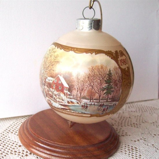 Grandparents Currier & Ives Hallmark Glass Ball Christmas Ornament