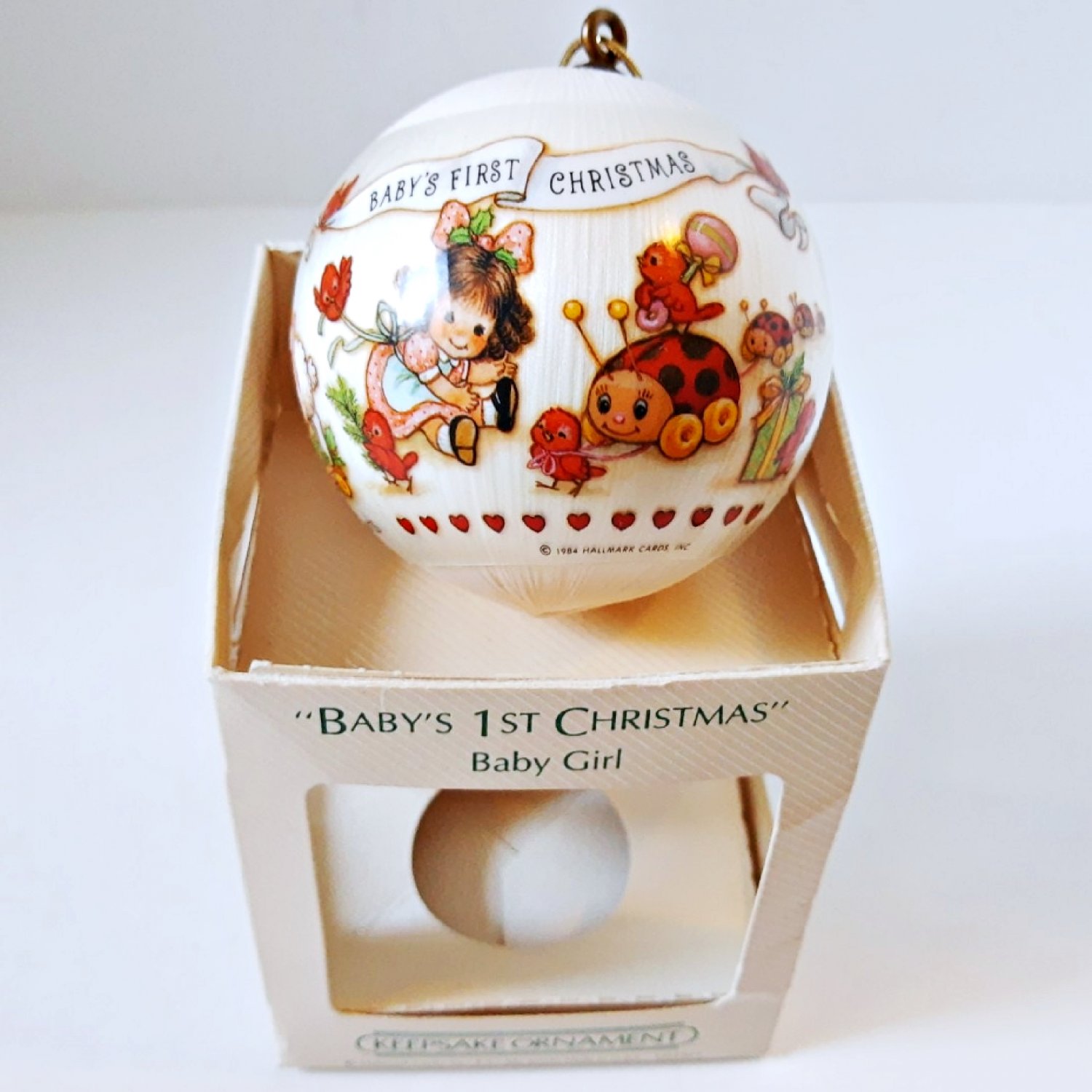 Babys First Christmas 1984 Hallmark Satin Ball Baby Girl Christmas ...