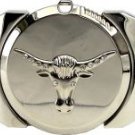 Chrome Rhinestone Long Horn Bull Lighter Belt Buckle
