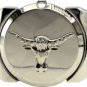 Chrome Rhinestone Long Horn Bull Lighter Belt Buckle
