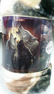 Wolf Trinity Howling American Heritage Woodland Plush Raschel Throw blanket