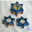 Candlesticks   Emanuel Wood Hand Painted Shabbat 'Star of David'