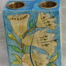 Shabbat Candlesticks   Emanuel Wood Hand Painted  Fitted 'White Flowers'