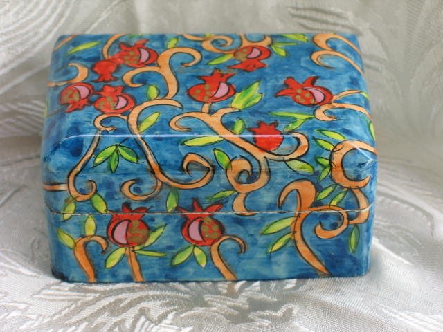 Jewelry Box Emanuel Wood Hand Painted Small 'Pomegranates'