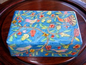 Jewelry Box  Emanuel Wood Hand Painted Medium  'Peacocks'