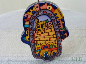 Hamsa - Yair Emanuel's  Glass Hand Painted Small  'Jerusalem'