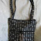 Asil -  Ethnic Woven Black / Silver Gray Checked Shoulder Tote / Handbag