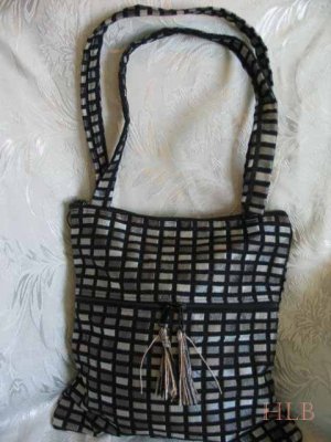 Asil -  Ethnic Woven Black / Silver Gray Checked Shoulder Tote / Handbag
