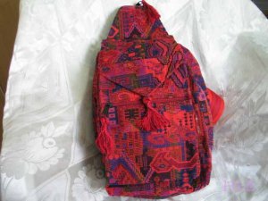 Backpack - Ethnic Fabric Red Orange / Multi-Color Woven Tote / Shoulder Bag