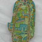 Wood Hamsa Emanuel Hand Painted Wall Decor  'Pastel Jerusalem'