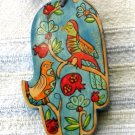 Wood Hamsa Emanuel Hand Painted Wall Decor  'Exotic Birds'