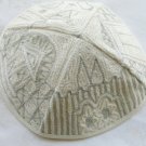 Kippa Hand Embroidered Emanuel  Silver & White  Jerusalem -- YAE2
