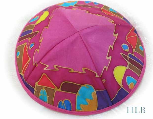 Kippa Emanuel Hand Painted Silk Multi-Color Pink -- YAS8