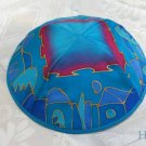 Kippa Emanuel Hand Painted Silk Multi-Color Blue -- YAS11