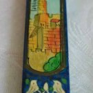 Mezuzah Emanuel Wood Small  Hand Painted Jerusalem Towers-- MZS5