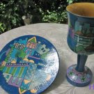 Kiddush Cup Emanuel Hand Painted Wood Blue Jerusalem -- CU10