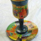 Kiddush Cup Emanuel Hand Painted Wood Jerusalem -- CU1