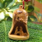Olive Wood Christmas Bell Ornament With Nativity Scene