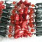 Magnetic Wrap Red Coral & Hematite Bracelet or Necklace 36"