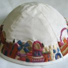 Yair Emanuel Silk Embroidered Kippa White Jerusalem -- YME1W