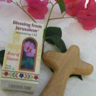 Olive Wood Comfort Holding Cross & Rose of Sharon Anointing Oil