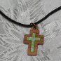 6 Pieces Olive Wood Inlay Cut Out Cross Pendant Necklace