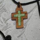 10 Pieces  Olive Wood Inlay Cut Out Cross Pendant Necklace