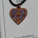 Olive Wood Inlay Heart Cross Pendant Necklace