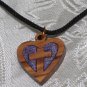 Olive Wood Inlay Heart Cross Pendant Necklace