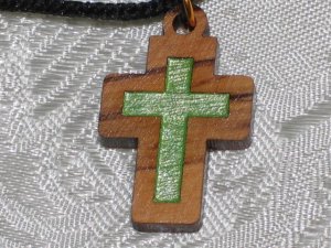 Olive Wood Inlay Cut Out Cross Pendant Necklace